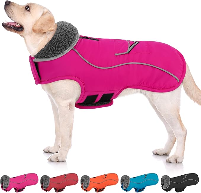 SUNFURA Small Dog Coat, Warm Dog Winter Jacket, Reflective Pet Snow Jacket with Fleece Lined, Waterproof Puppy Snowsuit Pet Sweater Clothes for Small Dogs, Hot Pink XS