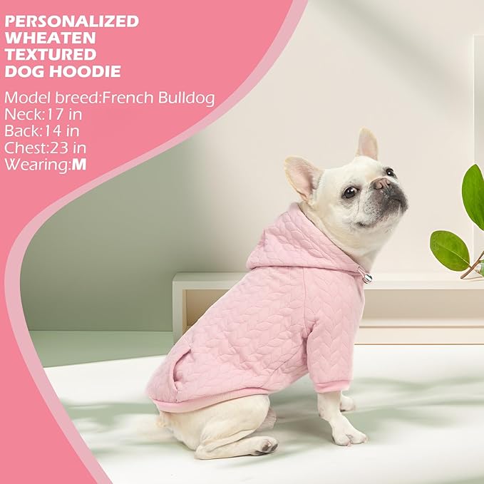 EXPAWLORER Textured Cable Knit Basic Dog Hoodie, Elevated Style Dog Sweater with Leash Hole and Pocket, Soft and Warm Pet Winter Coat, Cold Weather Clothes for Small Medium Large Dogs,Pink L