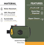 OllyDog Scoop Pick Up | Dog Poop Bag Holder | Lightweight & Water-Resistant Dispenser | Leash Attachment for Hands-Free Carry | Fits Standard Waste Bag Rolls (Winter Moss)