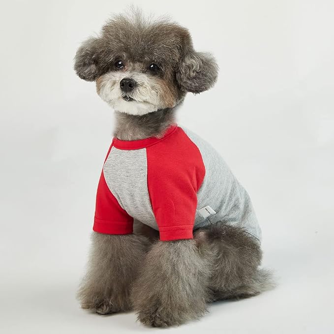 Dog Shirt for Small and Large Dogs Raglan Cotton T-Shirts Soft Breathable Dog Shirts pet Clothes Gray Series (Large, Gray/Red)