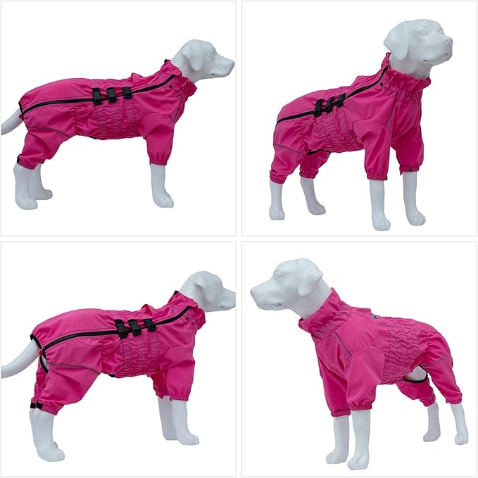 Dogs Waterproof Jacket, Lightweight Waterproof Jacket Reflective Safety Dog Raincoat Windproof Snow-Proof Dog Vest for Small Medium Large Dogs Rosered XXL