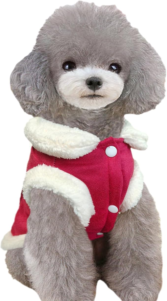 Jecikelon Bowtie Dog Cold Weather Coat Fleece Lining Warm Pet Puppy Turtleneck Dogs Winter Clothes for Small Dogs with D-Ring (Red, Small)