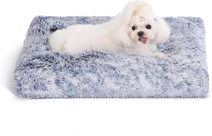 Bedfolks Plush Waterproof Dog Crate Bed, Removable Washable Cover, Faux Fur, 17"x12", Dark Blue