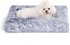 Bedfolks Plush Dog Crate Bed, Washable Cover, Faux Fur Pad, 21"x13", Dark Blue