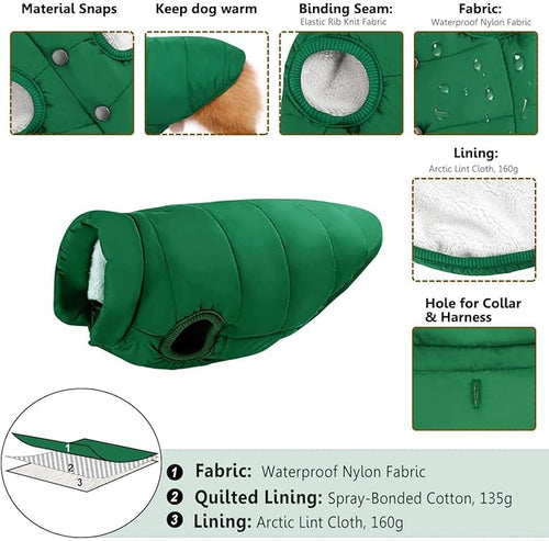ASENKU Dog Winter Coat - Waterproof Windproof Dog Jacket, Warm Snowproof Doggie Puffer Vest for Cold Weather, Lightweight Snow Coats for Small Medium Large Dogs (S, Green)