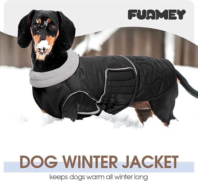 FUAMEY Warm Winter Coats for Large Dogs Windproof, Fleece Lined Dog Jacket Waterproof Snowsuit, Thermal Doggy Vest Adjustable Snow Outfits Cold Weather (Black, 3XL)