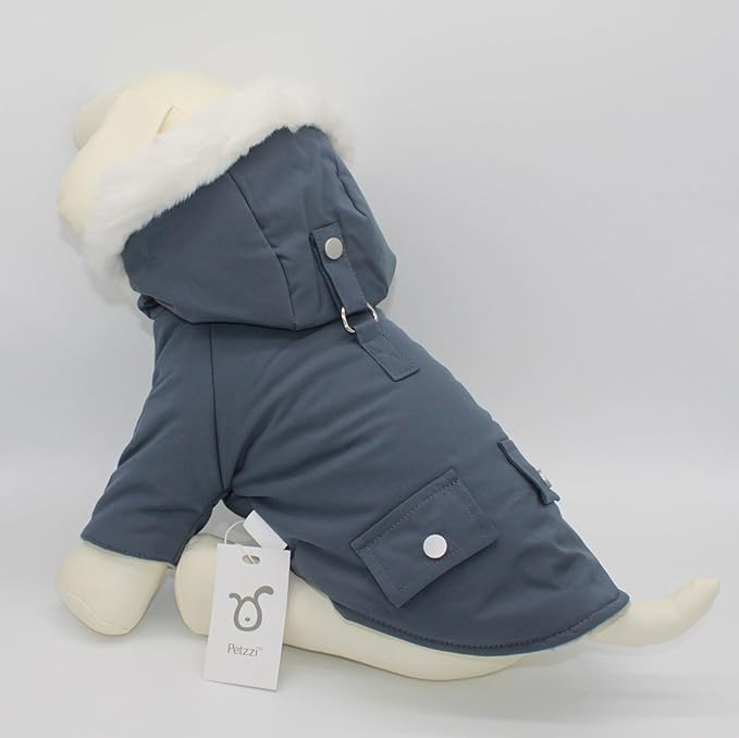 Pet Warm Dog Coat for Winter Dog Clothes Hooded Dog Jacket for Small Puppies Medium Large Dog Cat Clothes Insulated Padded Snow Jacket for Cold Weather Faux Fur (Large, Slate Blue)
