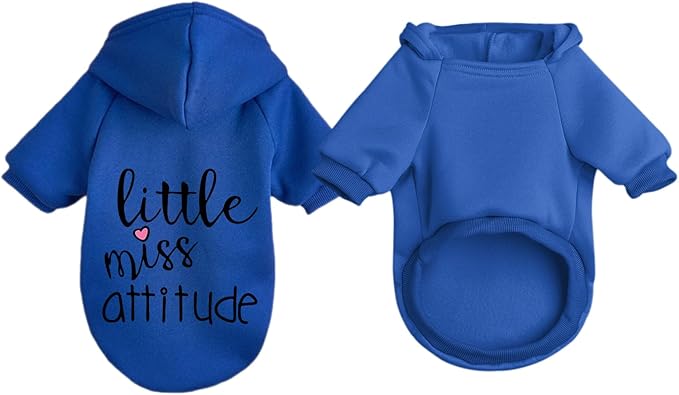 Cat Hoodies for Cats Puppy Pet Clothes Cat Apparel Little Miss Attitude Print Dog Hoodie for Small Medium Dogs Outfits for Kittens(Royal Blue,M)