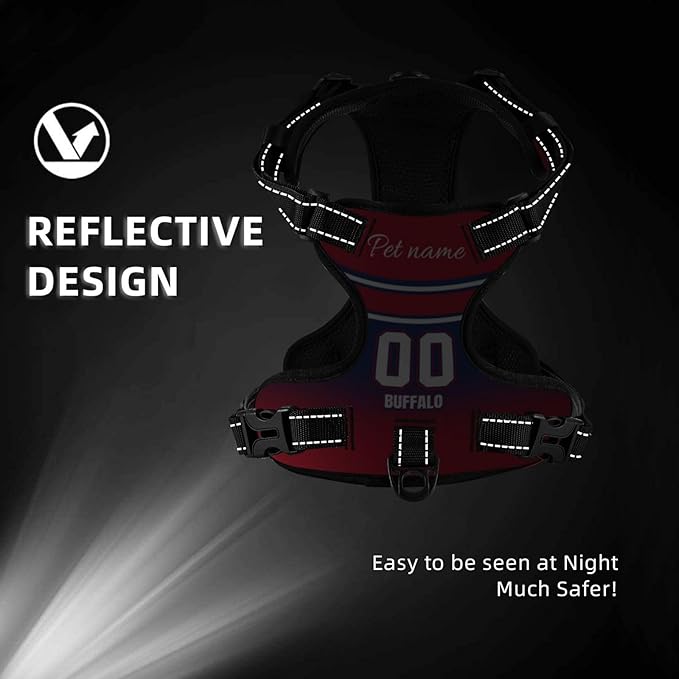 Custom Buffalo Dog Harness with Reflective Stripes Personalized Name and Number Dog Vest Harness with Pet Traction Rope for Small Medium Large Dog