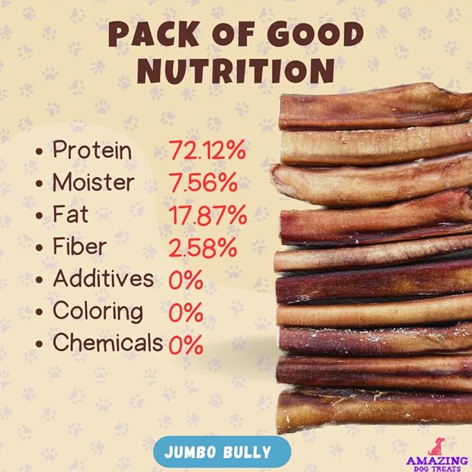Amazing Dog Treats Bully Sticks 6 Inch [Extra Thick - 10 Pcs/Pck] -NO Hide Bones for Dogs - Safe Chews for Dogs - Long Lasting Bully Sticks for Dogs