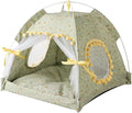 Cat Bed Tents Dog House Indoor Outdoor Lace Mesh Breathable Windows Door Curtains Removable Portable Nest Teepe House (Large,Green&Yellow)