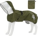 MAMORE Dog Raincoat Hooded Rain Jacket for Small Medium Large Dogs Slicker Poncho Bottom Waterproof Adjustable Reflective Breathable Leash Hole (Army Green, Large)