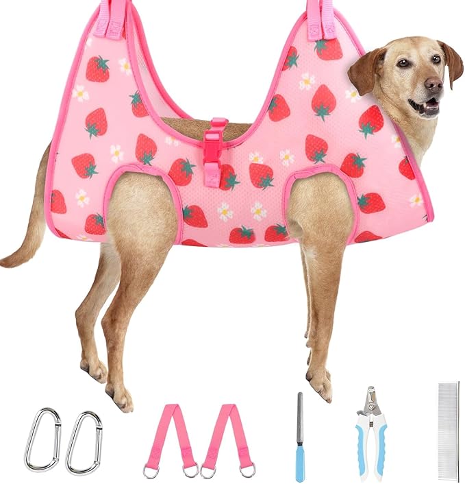 Supet Dog Grooming Hammock, Dog Hanging Harness for Nail Trimming Doorframe, Pet Holder Restraint for Clipping Nails, Pet Hoist Sling for Cutting Nails, Ear & Eye Cleaning, Medicine at Home (L)
