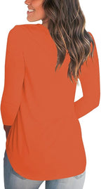 Tobrief Women's Long Sleeve V-Neck Shirts Fall Graphic Tees Loose Casual T-Shirt
