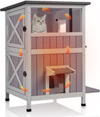 GUTINNEEN 2-Story Insulated Cat House Outdoor Large Weatherproof Outside Feral Cat Shelter Wooden Elevated Kitty Condo with Openable Roof, 2 Large Side Doors (Winter-Ready, 28" L x 22.8" D x 34.4" H)