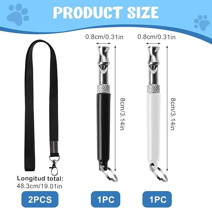 Dog Whistle, 2Pcs Dog Whistle to Stop Barking Neighbors Dog - Adjustable Ultrasonic to Stop Barking and Recall Training with Lanyard (Black and White)
