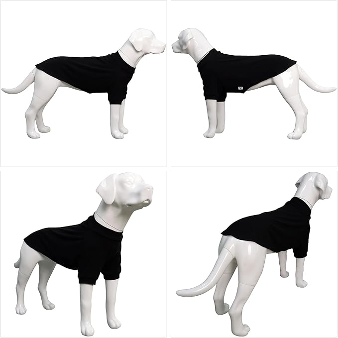 Lovelonglong Ribbed Dog T-Shirt Cotton Knitted Dog Sweaters for All Season Pet T-Shirts for Large Medium Small Dogs Black XL
