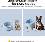 MS!MAKE SURE Cat Bowls, Adjustable Elevated Ceramic Cat Bowls with Anti-Slip Rubber Pad, Splash Guard, Lead & Cadmium Free, Whisker Friendly, for Puppies & Cats - 5.1" Wide, 295ML (10 oz), Blue