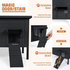 BRIOPAWS Outdoor-Cat-House-Insulated | Feral-Cat-Shelter for Winter | Weatherproof | Large Wooden Pet House for Multiple Cats | Foldable Ladder | Acrylic Side Window | Black