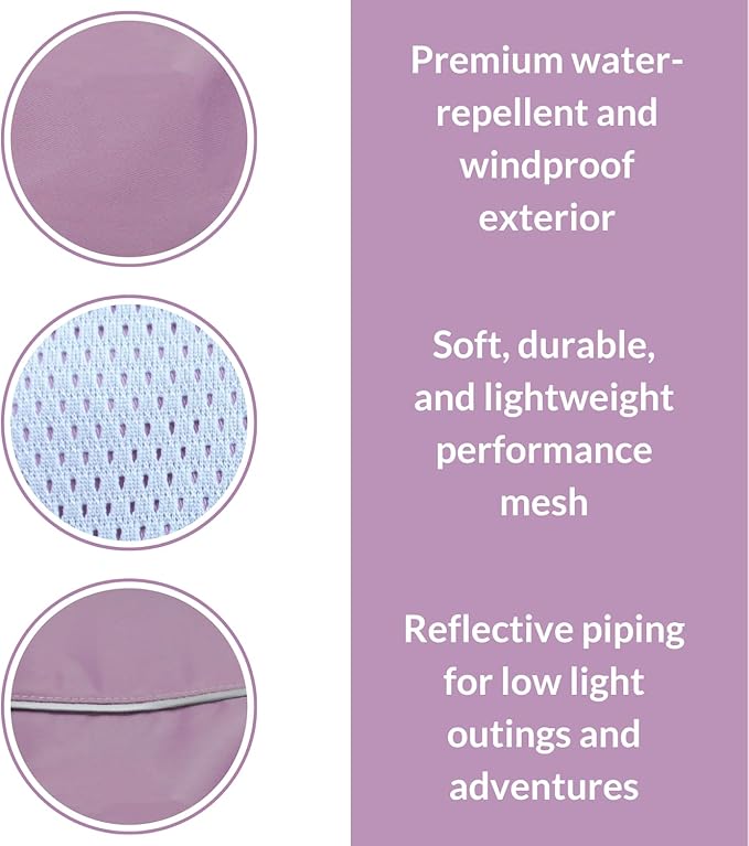 DJANGO Dog Jacket & Raincoat – Lightweight Water-Resistant Coat for Small, Medium, Long Dogs, Dachshunds – Reflective, Adjustable Fit, Harness-Compatible, Easy-Access Harness Hole - Lilac Purple Small