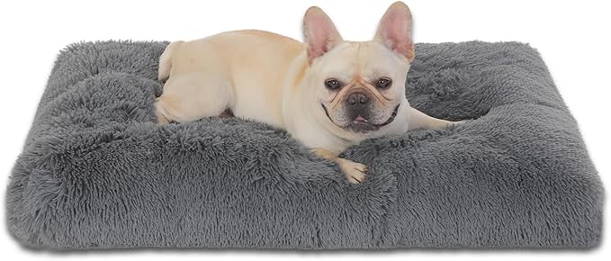 Bedfolks Waterproof Dog Crate Bed,Plush Dog Crate Pad with Removable Cover,Faux Fur Dog Bed for Medium Dogs,Fluffy Washable Dog Kennel Bed 29"x21",Solid Dark Grey