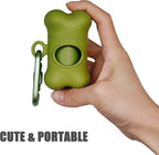 Bone-Shaped Dog Poop Bag Holder for Leash |Dispenser with 15 Leak-Resistant Waste Bags & Carabiner Clip(Green)