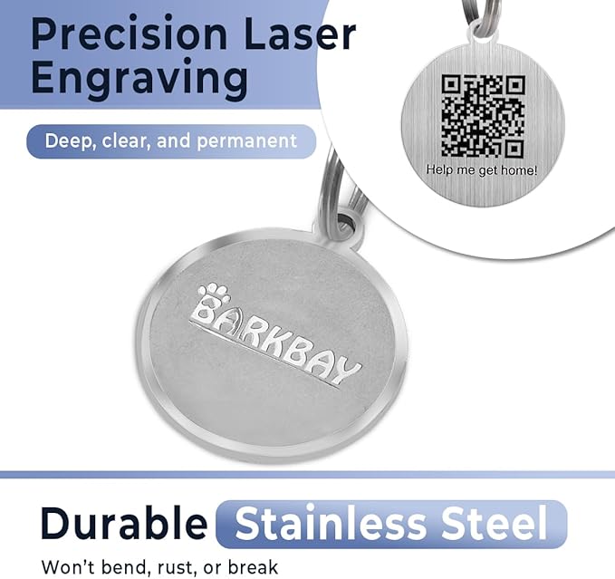 Dog Tags Personalized for Pets,Dog Name Tags QR Code,No Subscription Fees,Modifiable Pet Online Profile,Stainless Steel,No App Required,for Dogs and Cats Small,Medium,Large(Round,Small)