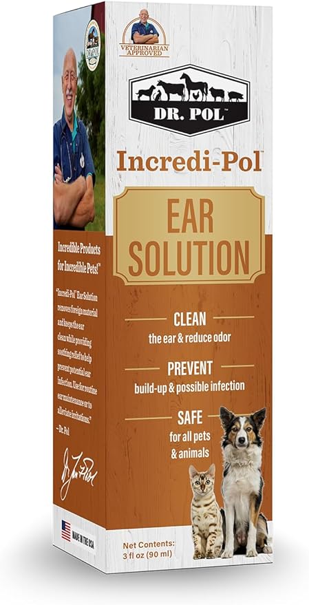 Dr. Pol Incredi-Pol Ear Solution for Dogs, Cats, and All Animals - Safe Ear Rinse for Daily Ear Cleaning and Soothing Relief - 3 Fluid Ounces