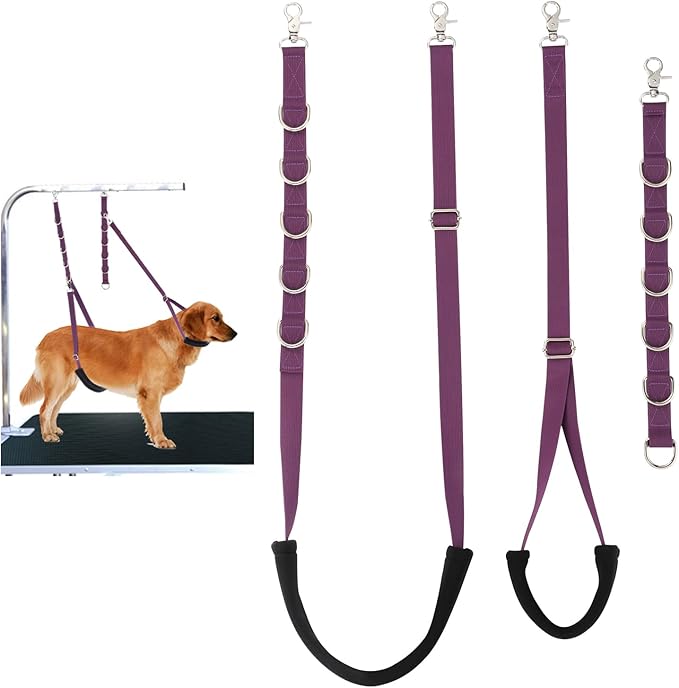 Dog Grooming Belly Straps Belly Band & Loop Extension Set - Adjustable & Comfortable Grooming Tools for Pet Grooming Tables Arms and All Dog Breeds (Purple)
