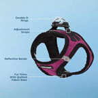 Best Pet Supplies - All Weather Mesh / Plush, Reflective, No Pull Harness for Small, Medium Dogs, Cats - Secure with Hook & Loop Fastener, Buckle, Double D-Rings - Red Rose Plush, XL