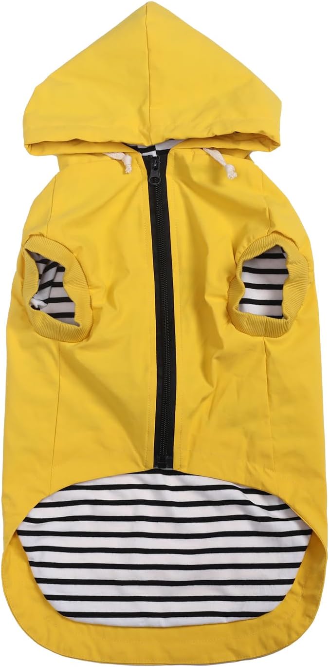 Dog Raincoat rain Jacket Dogs Waterproof fit for Small Medium Breeds Zipper Closure Pocket Storage in Cold Day - Yellow - S