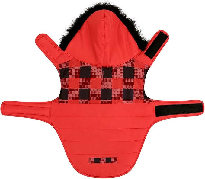 HDE Dog Puffer Jacket Fleece Lined Warm Dog Parka Winter Coat with Harness Hole Buffalo Plaid - L