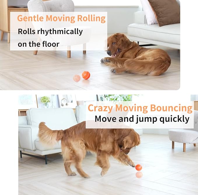 Dog Balls, Interactive Dog Toys, Smart Automatic Active Rolling Moving Ball for Medium/Large Dogs, Fun Dog Toys to Keep Pet Busy,Birthday Gifts,USB Rechargeable, Orange