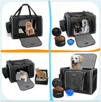 Petskd Extra Large Cat Carrier with Litter Box 24"x17"x17" for Medium Large Cat or 2 Small Cats, Collapsible Soft Sided Pet Carrier for Car Travel with Lockable Safety Zippers(Black)