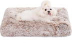 Bedfolks Waterproof Dog Crate Bed, Plush Dog Kennel Pad with Removable Washable Cover, Faux Fur, 17"x12", Brown