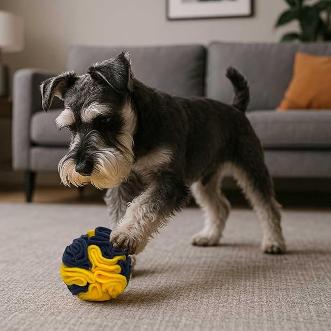 Glory To Dog Puppy and Small Breed Snuffle Interactive Foraging Dog Puzzle Ball Toy Bright Yellow and Royal Blue