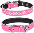 Rhinestones Dog Collar, Adjustable Sparkly Crystal Studded Genuine Leather Pet Dog Collar for Small and Medium Dogs (M, Hot Pink)