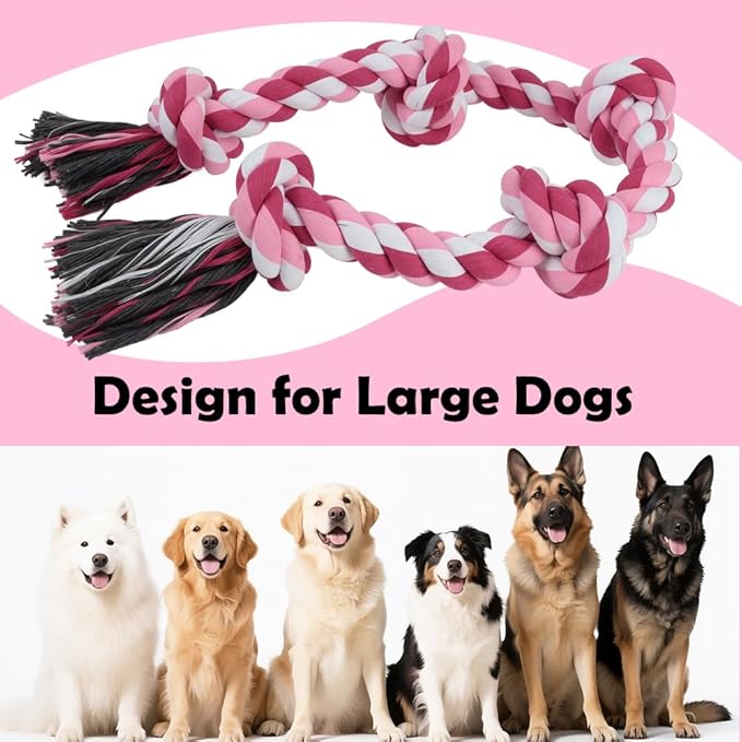 SZEE Dog Rope Toy for Large Dogs, 37 Inch 5 Knots, Large Dog Toys for Aggressive Chewers, Durable & Tough Tug of War Rope, for Teeth Cleaning & Boredom Relief (Pink)