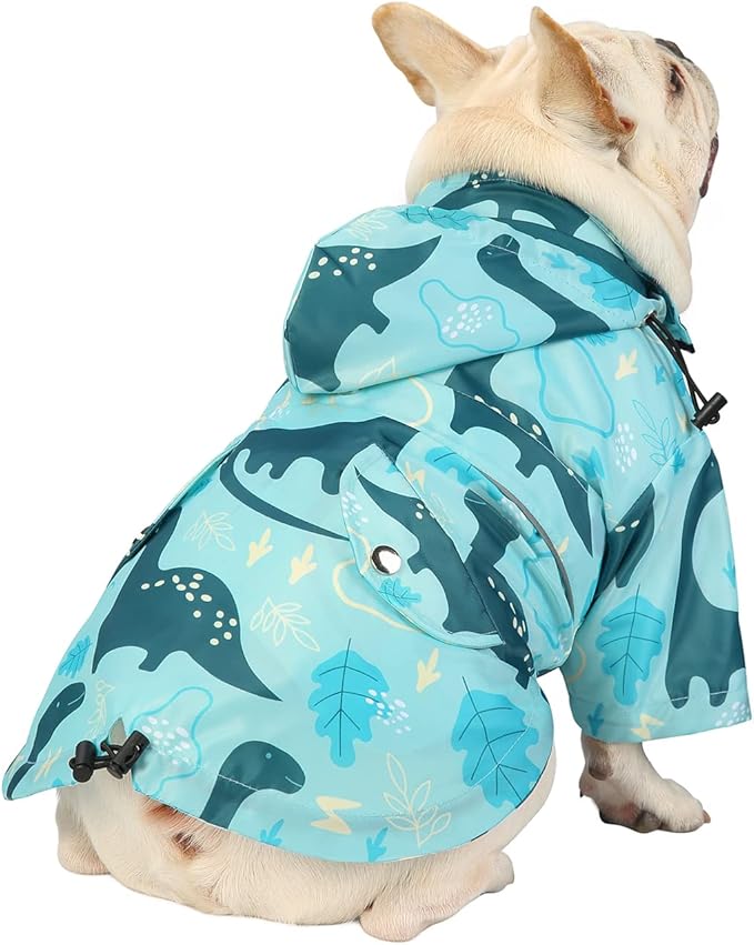 HDE Dog Raincoat Poncho Double Layer Zip Rain Jacket with Removable Hood, Leash Hole for Small to 3XL Dogs and Puppies Dinosaurs - S