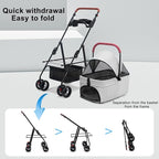 Pet Stroller Pram Dog Carrier Trailer 4 Wheels Foldable Dog with Storage Basket,Holds up to 44 lbs,Adjustable Handle,Folding Travel Stroller Suitable for Traveling with Cats and Dogs (Grey)