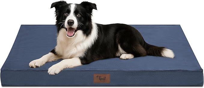 Outdoor Dog Bed for Medium Dogs, Waterproof Dog Crate Mat Orthopedic Egg Crate Foam Pet Bed with Washable Removable Oxford Cover, Navy