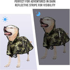 Dog Raincoat with Adjustable Belly Strap and Leash Hole - Hoodie with Reflective Strip - Waterproof Slicker Lightweight Breathable Rain Poncho Jacket for Medium Large Dogs - Easy to Wear