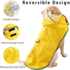 MAMORE Dog Raincoat Reversible,Waterproof Dog Rain Coat Hooded Slicker Poncho with Reflective Strip, Plaid Double Layer Rain Jacket for Small Medium Large Dogs (Yellow, XX-Large)
