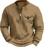 HOTYD Aztec Cowboy Jacket Men Vintage Bullhorn Printed Oversized Western Sweatshirt Long Sleeve Quarter Zip Pullover
