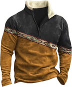 HOTYD Western Jackets for Men Cowboy Sweatshirts Vintage Ethnic Graphic Casual Long Sleeve Top 1/4 Zip Pullover Hoodies