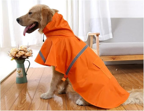Adjustable Large Dog Raincoat with Strip Reflective - Waterproof Pet Rain Jacket Hoodie Poncho,for Large and Medium Dogs (Orange,M)