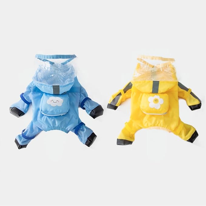 Full Coverage Small Dog Raincoat, Waterproof with Four-Leg Protection, Ideal for Teddy Bears, Includes Waterproof Mini Backpack (Yellow, XX-Large(Suggest Weight 16.6-22lb))
