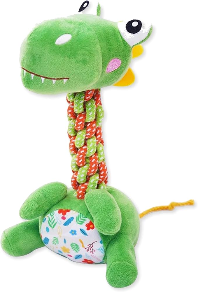 Large Squeaky Plush Dinosaur Dog Toy Durable Chew Toy for Aggressive Chewers Interactive Tug of War Fetch Toy Soft Rope Neck for Small Medium Large Dogs