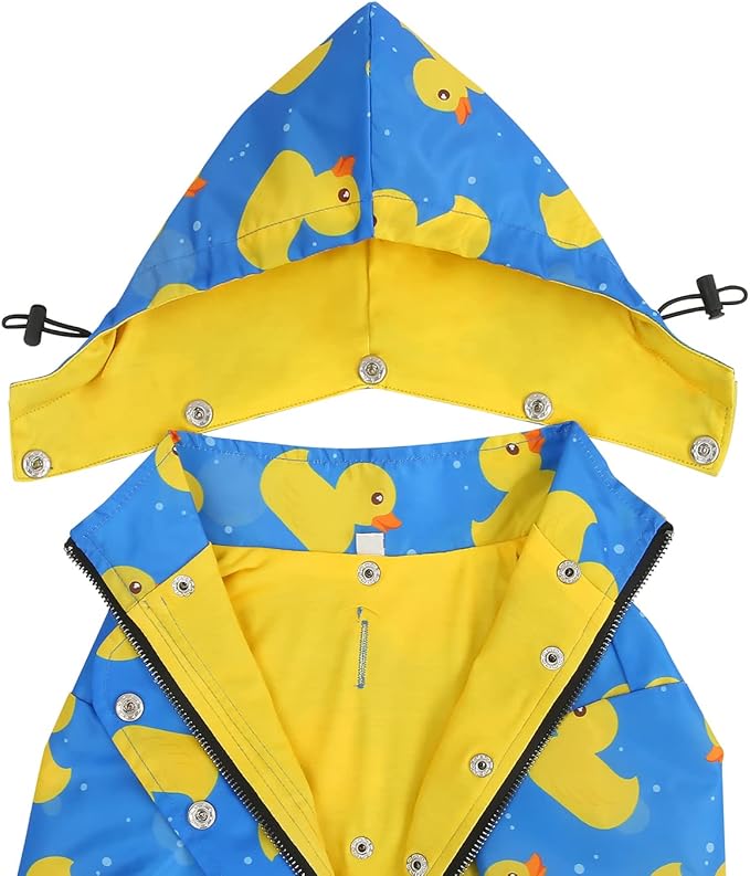 HDE Dog Raincoat Poncho Double Layer Zip Rain Jacket with Removable Hood, Leash Hole for Small to 3XL Dogs and Puppies Ducks Blue - S