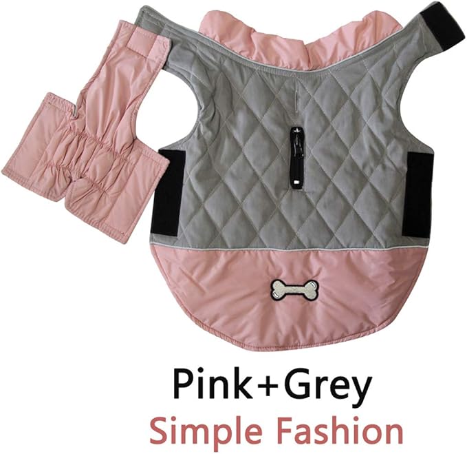 Reversible Dog Coats for Medium Dogs Waterproof Warm Dog Jacket for Cold Winter,Pink and Grey L